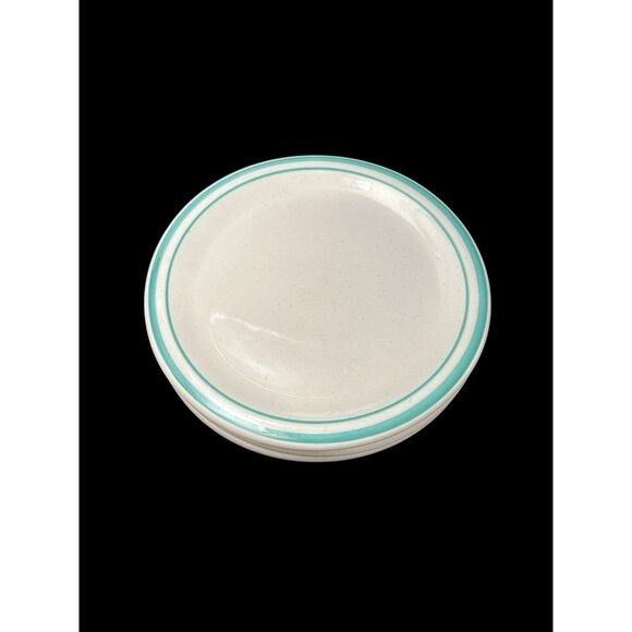 Rego 7-3/16" Round Plate Turquoise Rim Speckled Set 4 Restaurant Ware C 768-C4 - Picture 3 of 7